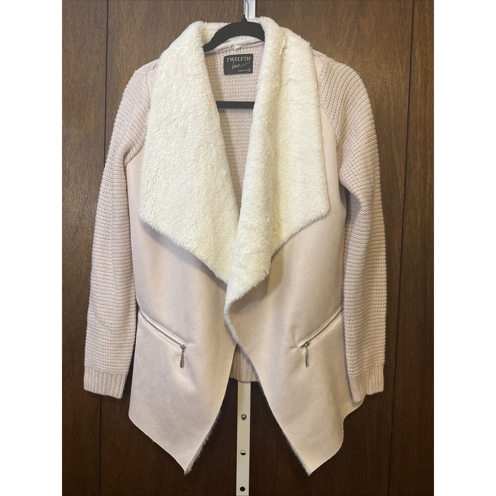 Twelfth Love Cardigan Women S Pink Faux Suede Faux Fur Open Front Sweater Jacket